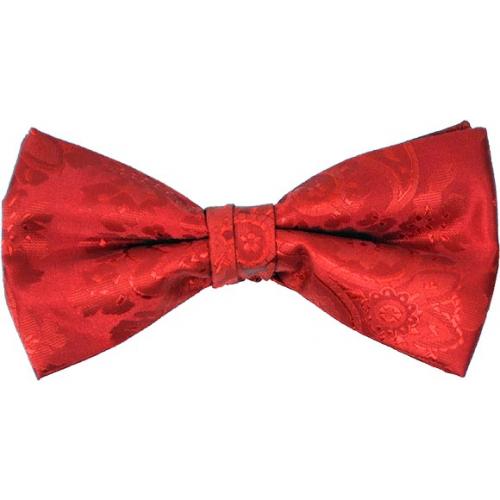 Classico Italiano Red Paisley Design 100% Silk Bow Tie / Hanky Set